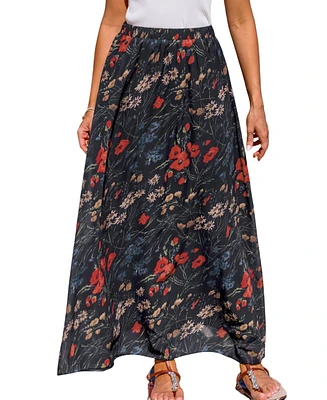 Cupshe Women's Midnight Florals Elastic Waist Maxi Skirt