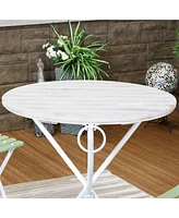 French Country Wood Round Bistro Table - Portable White Folding Table for Indoor or Outdoor Use - 28" Round