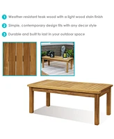 Sunnydaze Decor 45-Inch Solid Teak Rectangular Outdoor Coffee Table - Light Brown Wood Stain Finish