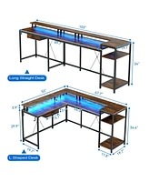 gaomon L Gaming Desk, 68" Home Office Desk with File Drawer & Power Outlet