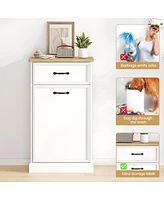 gaomon Tilt Out Trash Cabinet with Natural Rattan, Hidden Trash Can Cabinet 10 Gallon Trash Holder