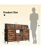 gaomon TrailBlaze Dresser for Bedroom with Power Outlets and Led Lights, 55" W Dresser with 14 Drawers Dresser Fabric Dressers & Chests of Drawers wit