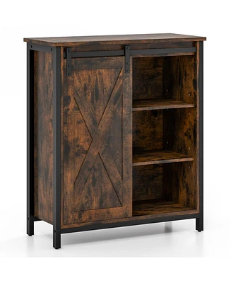 Gouun 32 Inch Farmhouse Sideboard Buffet Cabinet with Sliding Barn Door and Adjustable Shelves