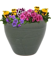 13.5" Large Ceramic Plant Pot - Round Outdoor Glazed Ceramic Planter Pot with Drainage - Gray - Resort