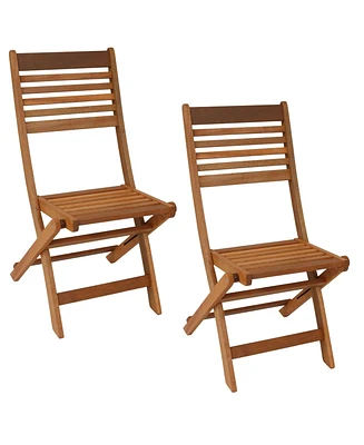 Meranti Wood Outdoor Folding Patio Chairs - Set of 2 - Teak Oil Finish