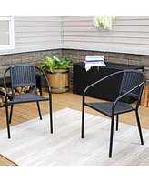 Sunnydaze Decor Aderes Steel Frame Plastic Patio Arm Chair - 330 lb Capacity - Set of 2 - Black Frame with Black Seat and Back