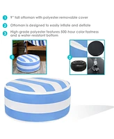 Water-Resistant Outdoor Inflatable Ottoman - Indoor or Outdoor Use - 115-Pound Weight Capacity - Beach-Bound Stripe
