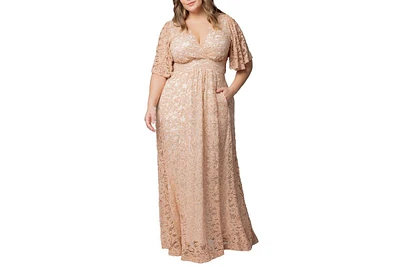 Kiyonna Plus Luminous Sequin Lace Evening Gown with Pockets