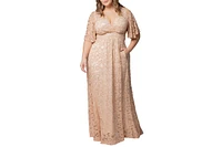 Kiyonna Plus Luminous Sequin Lace Evening Gown with Pockets