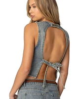 Edikted Women's Quinlan Open Back Denim Top