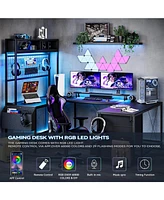 gaomon U Shaped Desk with Monitor Stand and Led Lights