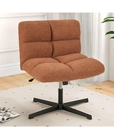 Gouun Office Armless Chair Cross Legged with Imitation Lamb Fleece and Adjustable Height