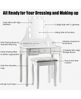 Gouun Vanity Dressing Table Set with 10 Dimmable Bulbs and Cushioned Stool