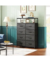 Wlive Fabric Dresser for Bedroom with Open Shelves Tall 8 Drawers Storage Tower Bins Chest of Closet Hallway