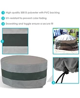 Round 2-Tone Outdoor Fire Pit Cover - Gray/Green Stripe - Heavy Duty 300D Polyester Exterior Circular Winter Cover for Fire Pit