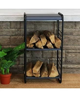 Modern Rounded Edge Iron and Steel Log Rack - Outdoor and Indoor Firewood Storage - Ideal for Garage, Shed and Porch