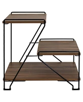 Sunnydaze Decor 21-Inch H 3-Tier Steel Side Table with Shelves with Faux Woodgrain Tabletops - For Living Room or Office - Brown