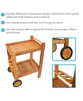 Sunnydaze Decor Outdoor Wood Bar Cart with Wheels - Malaysian Hardwood with Teak Oil Finish - 27.5" Wide x 35.5" High