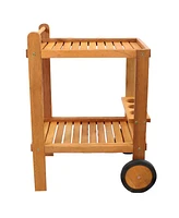 Sunnydaze Decor Outdoor Wood Bar Cart with Wheels - Malaysian Hardwood with Teak Oil Finish - 27.5" Wide x 35.5" High