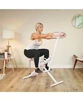 Sunny Health & Fitness Pink Smart Upright Row-n-Ride Squat Assist Exerciser with Free SunnyFit App via Bluetooth