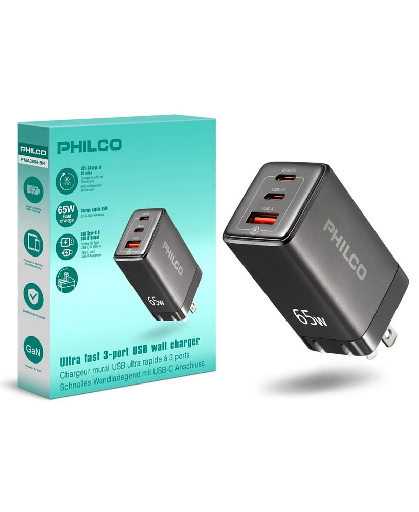 Philco GaN Usb-c Charger, 65W Power Delivery 3.0 Fast Charger, Compact and Efficient Wall Adapter for Smartphones, Laptops.