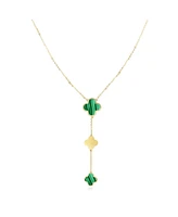 The Lovery Malachite Clover Lariat Necklace 14K Gold