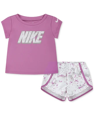 Nike Baby Girls Dri-fit Flow-ral T-Shirt & Shorts, 2 Piece Set