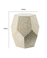 Slickblue Capiz Accent Stool Table with Hexagonal Drum and Angled Look Stylish and Unique Decor for Living Room or Bedroom