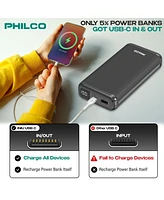 Philco Power Bank 20000mAh, Pd 22.5W Fast Charger, Portable External Battery Pack with Usb-c & Usb-a Outputs