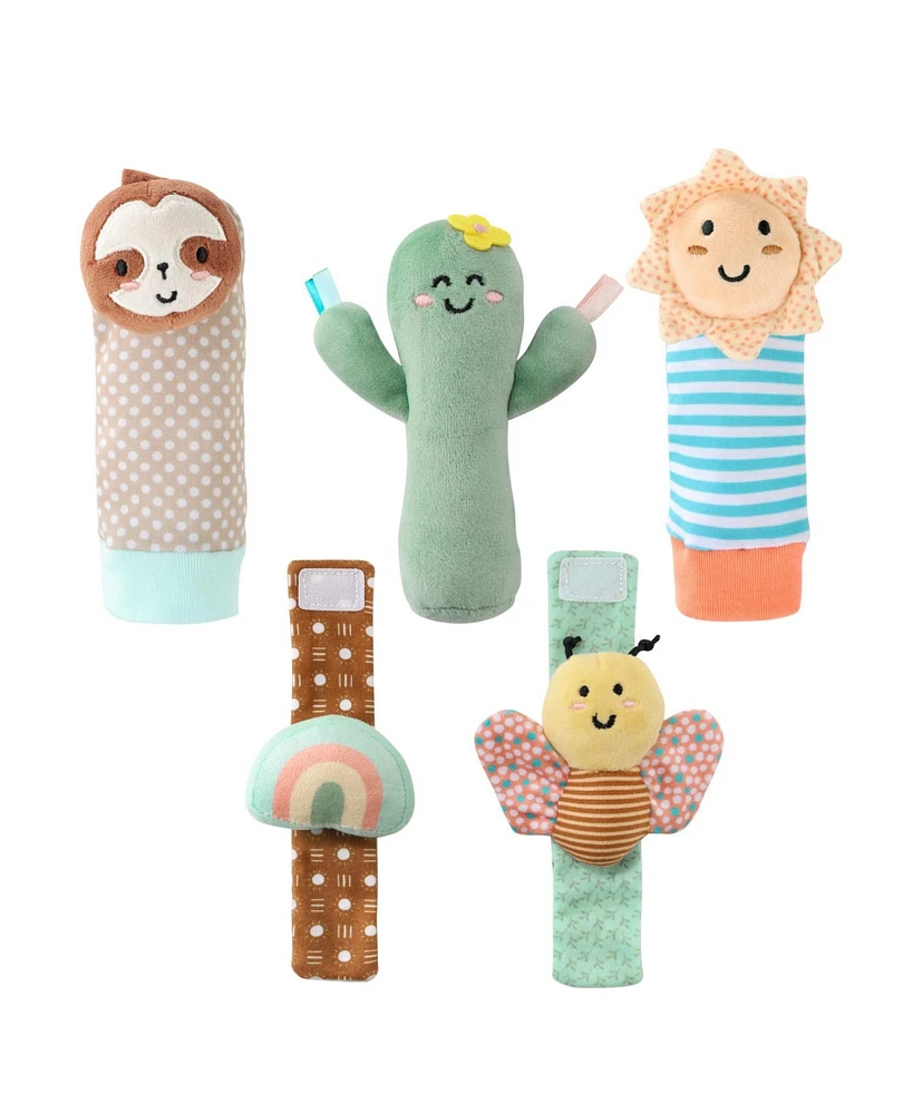 The Peanutshell Boho Baby Rattle Socks and Wrist Rattle Set, 5 Piece