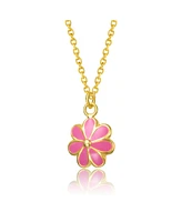 GiGiGirl 14k Gold Plated Fuchsia-Red Daisy Flower Drop Charm Necklace