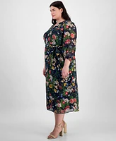 Anne Klein Plus Printed Blouson-Sleeve Midi Dress