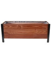 Acacia Wood Rectangular Planter Box - 14.75" H Wooden Raised Garden Bed with Removable Polyethylene Bag Brown