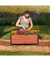 Sunnydaze Decor Acacia Wood Rectangular Planter Box - 14.75" H Wooden Raised Garden Bed with Removable Polyethylene Bag Gray