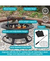 Sunnydaze Decor Arrow Motif 32.75-Inch Round Wood-Burning Fire Pit for Outside - Includes Cooking Grate and Cover - Black