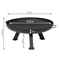Sunnydaze Decor 29.25-Inch Round Rustic Steel Fire Pit Bowl - Heat-Resistant Paint Finish - Includes Protective Cover - Black