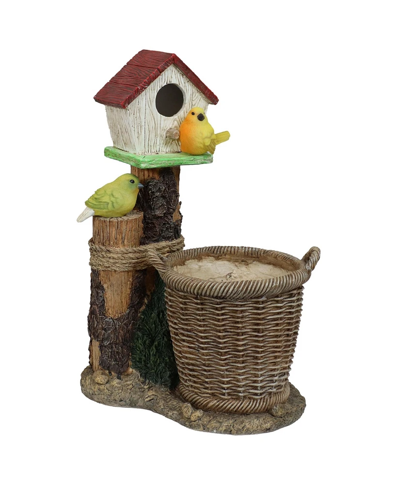 Sunnydaze Decor Polyresin Bird House Outdoor Statue Planter with Solar Led Lighted Birds - 17.25-Inch