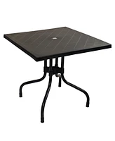 Sunnydaze Decor Plastic Top Outdoor Dining Table - Square Folding Patio Table with Curved Iron Legs - Black - 28.75" H