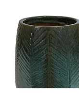 Sunnydaze Decor 10" Chevron Pattern Ceramic Plant Pot - Features 1 Drainage Hole - 3.2 Gal Soil Capacity - Dark Olive