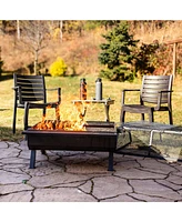 Sunnydaze Decor 36-Inch Steel Outdoor Fire Pit with Grill and Spark Screen - Pvc Protective Cover - Heat-Resistant Finish - Black
