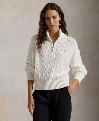 Polo Ralph Lauren Women's Cable-Knit Cotton Quarter-Zip Sweater
