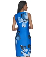 Halston Women's Mock-Neck Printed Scuba Sheath Dress