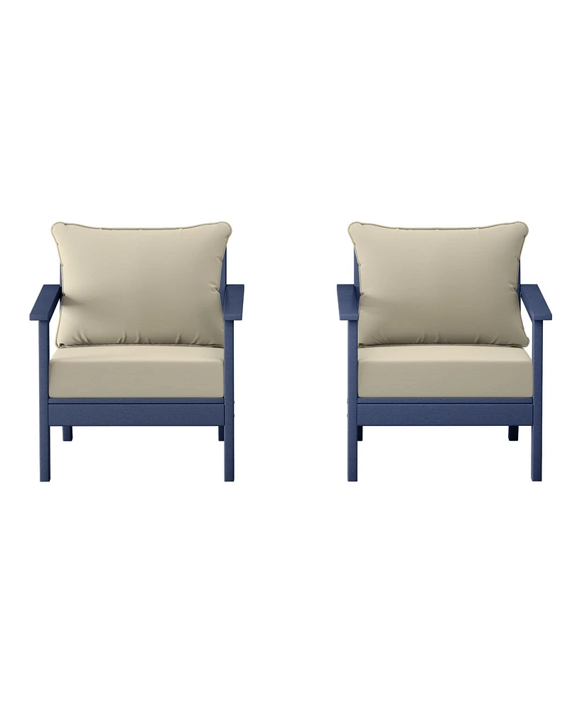 Outdoor Modern Hdpe Patio Navy Blue Club Chairs with Deep Seat Cushions (Set of 2)