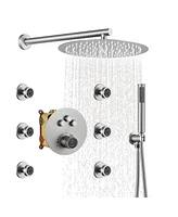 Boyel Living 3-Function Luxury Shower System with Handheld Thermostatic Faucet Body Jets Wall-Mounted Rain Head, Brushed Gol