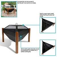 Sunnydaze Decor 31-Inch Steel Wood-Burning Triangle Fire Pit/Side Table - Log Grate, Poker and Spark Screen - Copper Finish
