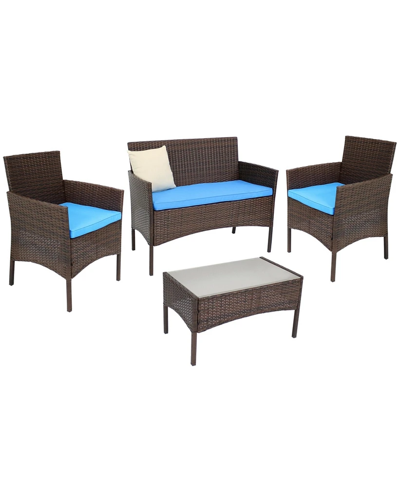 Sunnydaze Decor Dunmore 4-Piece Gray Patio Conversation Furniture Set - 1 Loveseat, 2 Chairs, and Coffee Table Navy Cushions