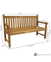 2-Person Outdoor Bench with Backrest - Wooden Garden Bench - Wood Teak Outdoor Furniture - 600lb Weight Capacity – Brown