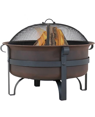 29-Inch Wood-Burning Outdoor Fire Pit - Bronze Cauldron Wood Fire Pit for Outside - Includes Poker and Spark Screen