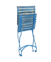Cafe Couleur Shabby Chic 3-Piece Chestnut Wooden Folding Dining Set - Indoor or Outdoor Use - Blue