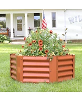 Sunnydaze Decor 41" Hexagon Steel Raised Garden Bed Kit - Metal Planter for Plants, Flowers, Vegetables and Herbs Brown